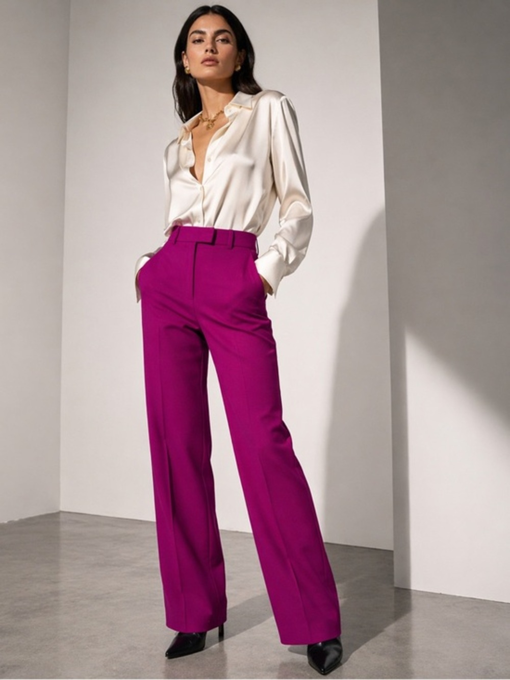 Gianni Versace Vintage Magenta Pink Slim Straight Pants IT 44 Made in Italy NWT